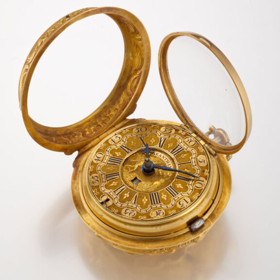 An English verge with date in 20K repousse pair cases Circa 1765 An English verge with date in 20K repousse pair cases Circa 1765