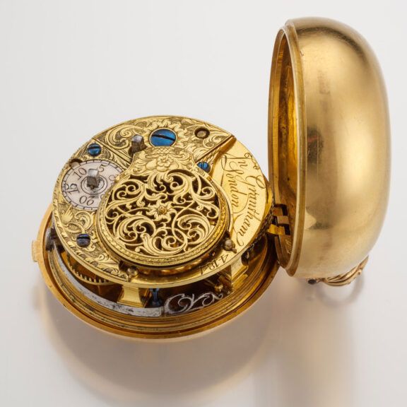 An English verge with date in 20K repousse pair cases Circa 1765 An English verge with date in 20K repousse pair cases Circa 1765