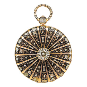 Swiss pink gold and enamel open faced watch Circa 1830