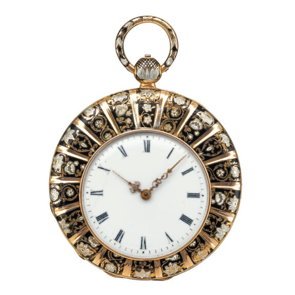 Swiss pink gold and enamel open faced watch Circa 1830