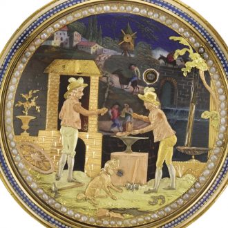 Swiss gold pocket watch with automata scene Circa 1810