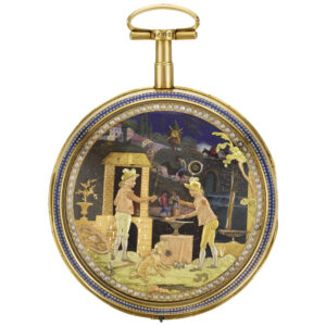 Swiss gold pocket watch with automata scene Circa 1810