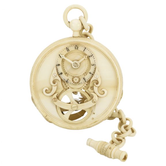 Impressive ivory pocket watch with an ivory link chain Circa 1895