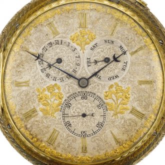 English gold full hunter repeating watch with calendar Circa 1845
