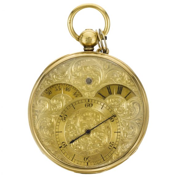 English split seconds chronograph watch with chain Circa 1840 English split seconds chronograph watch with chain Circa 1840