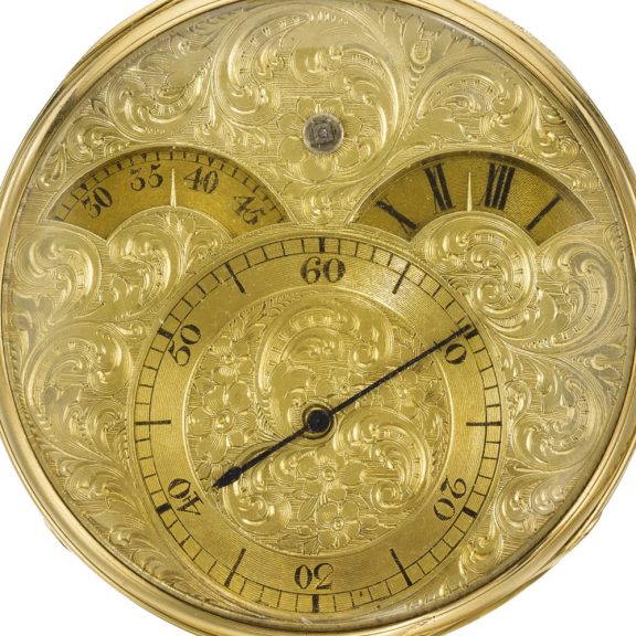English split seconds chronograph watch with chain Circa 1840 English split seconds chronograph watch with chain Circa 1840
