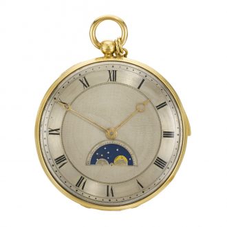 English open faced repeating watch with moon phase Circa 1896