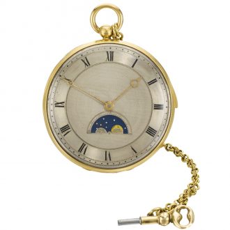 English open faced repeating watch with moon phase Circa 1896