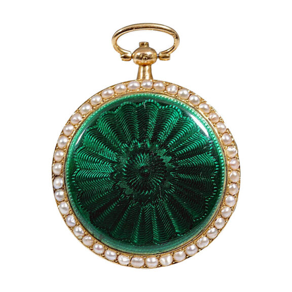 French gold, enamel and pearl set pendant watch Circa 1820 French gold, enamel and pearl set pendant watch Circa 1820
