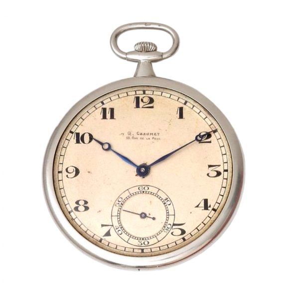 French platinum keyless open faced pocket lever watch Circa 1930
