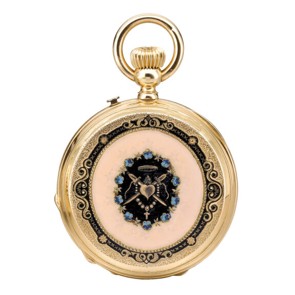 Swiss yellow gold and enamel pendant watch Circa 1900 Swiss yellow gold and enamel pendant watch Circa 1900