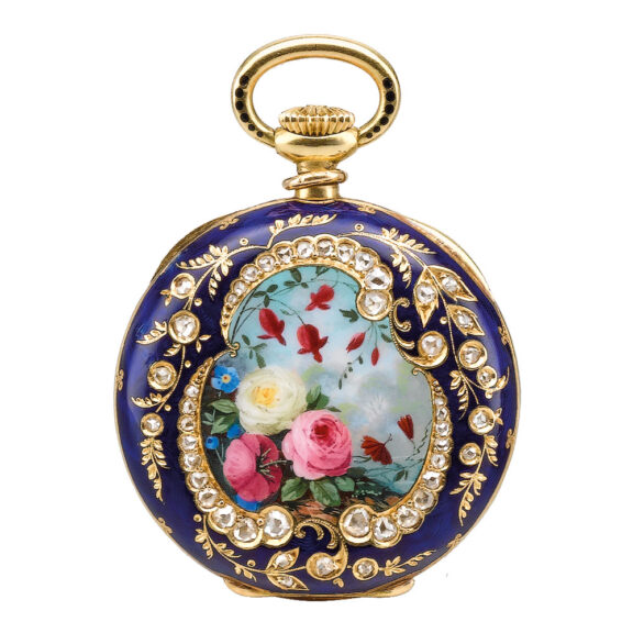 Fine Swiss gold, enamel and diamond set watch Circa 1895 Fine Swiss gold, enamel and diamond set watch Circa 1895