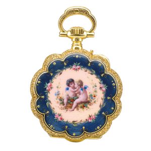 Swiss decorative gold and enamel pendant watch Circa 1895  
