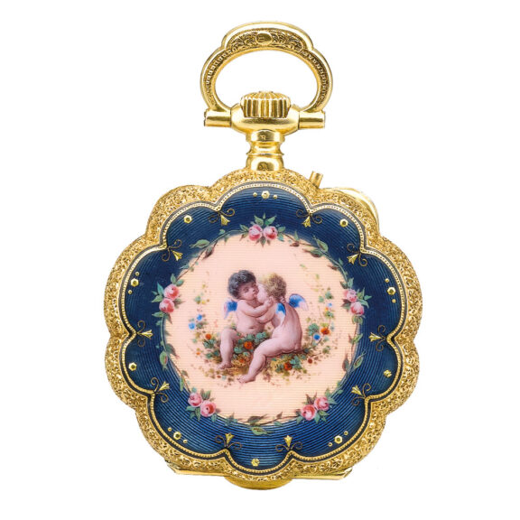 Swiss decorative gold and enamel pendant watch Circa 1895  