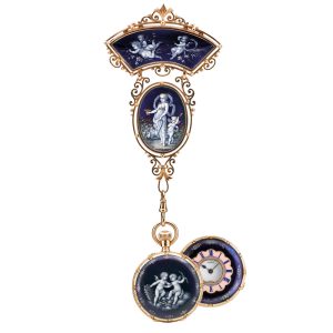 Swiss gold and enamel half hunting cased watch Circa 1900  