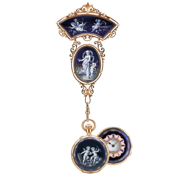 Swiss gold and enamel half hunting cased watch Circa 1900  