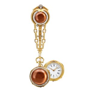 Swiss gold, diamond and colored glass watch Circa 1900