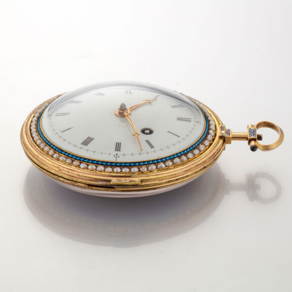 A French 18K gold watch with pearls on both sides Circa 1800 A French 18K gold watch with pearls on both sides Circa 1800