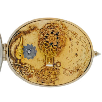 Rare French gilt-metal and silver oval pendant watch Circa 1605