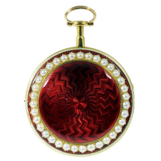 English gold, enamel, pearl set verge Circa 1800 English gold, enamel, pearl set verge Circa 1800