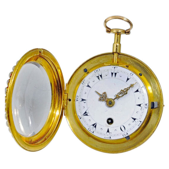 English gold, enamel, pearl set verge Circa 1800 English gold, enamel, pearl set verge Circa 1800