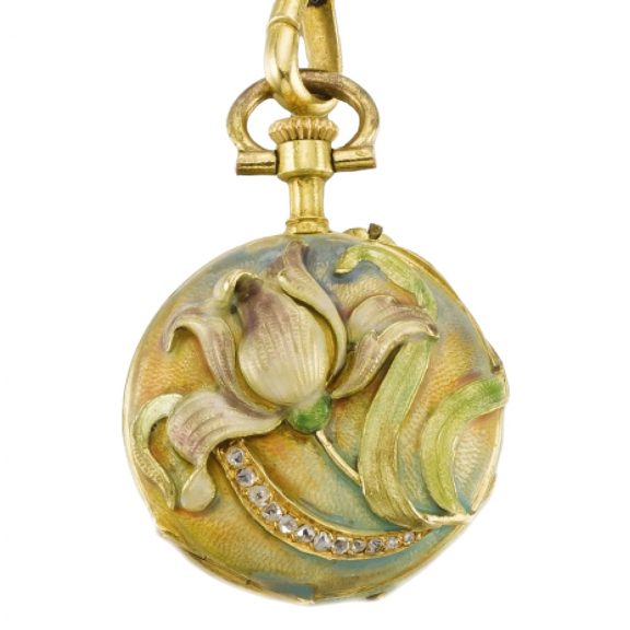 Swiss gold enamel art nouveau lady’s pendant watch Circa 1905