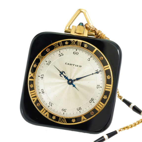 Rare French gold, onyx and enamel square watch Circa 1920