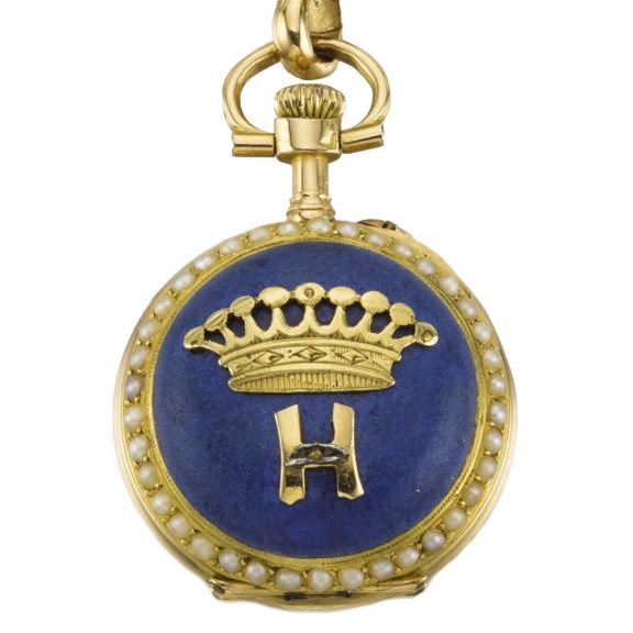 Lady’s open faced lapel watch with matching chatelaine Circa 1890 Lady’s open faced lapel watch with matching chatelaine Circa 1890