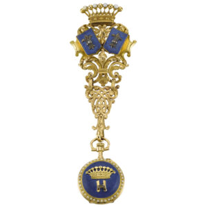 Lady’s open faced lapel watch with matching chatelaine Circa 1890