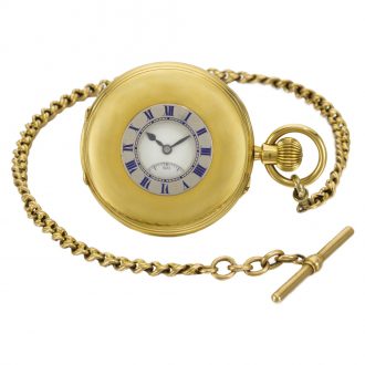 Rare English gold half hunting cased keyless lever watch Circa 1920