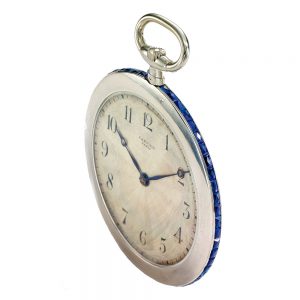 Rare French 18K white gold sapphire-set watch Circa 1925