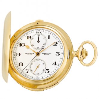 Swiss minute repeating full hunter watch with chronograph Circa 1915 Swiss minute repeating full hunter watch with chronograph Circa 1915