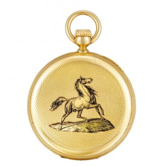 Swiss engraved and enamelled keyless pocket watch Circa 1857