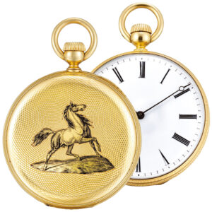 Swiss engraved and enamelled keyless pocket watch Circa 1857