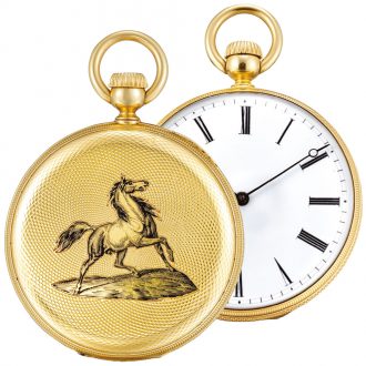 Swiss engraved and enamelled keyless pocket watch Circa 1857