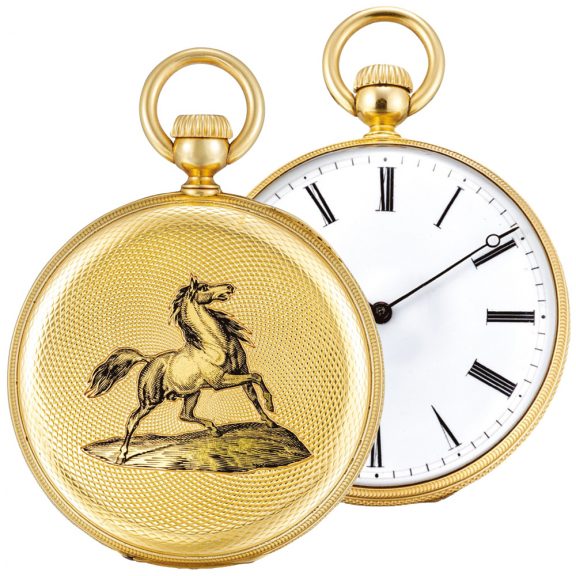 Swiss engraved and enamelled keyless pocket watch Circa 1857