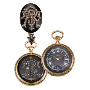 An 18k yellow gold, enamel and diamond-set open-faced watch circa 1870