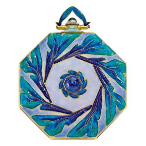French 18K gold, enamel and sapphire-set watch Circa 1920