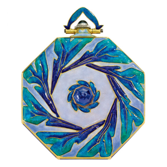 French 18K gold, enamel and sapphire-set watch Circa 1920