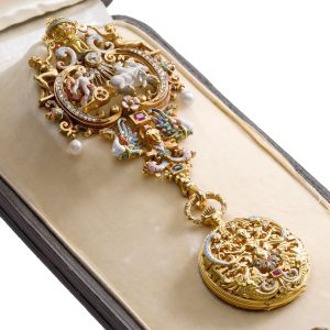 French ornate 18k gold watch with chatelaine Circa 1875