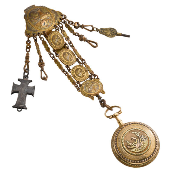 Swiss gold quarter repeater with chatelaine Circa 1800