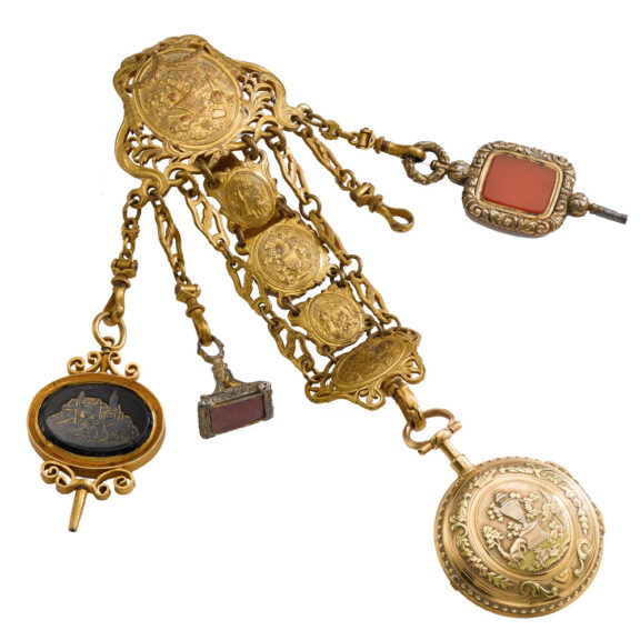 Swiss gold watch with associated chatelaine Circa 1800