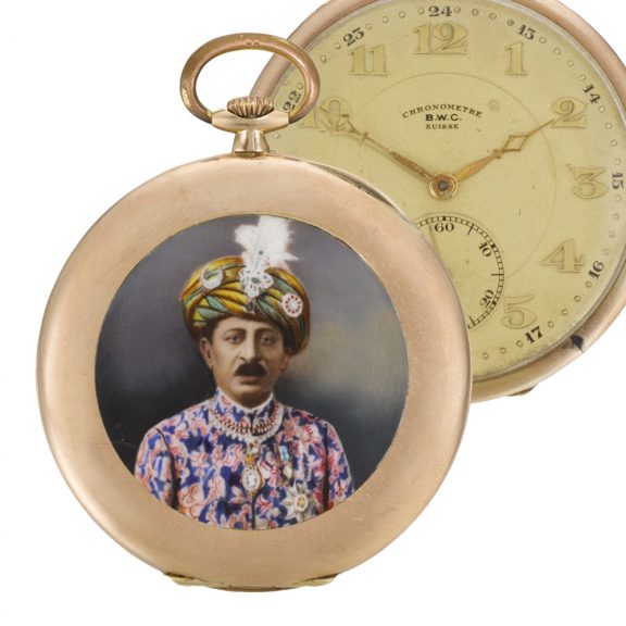 Swiss 18k gold lever watch with enamel portrait Circa 1915