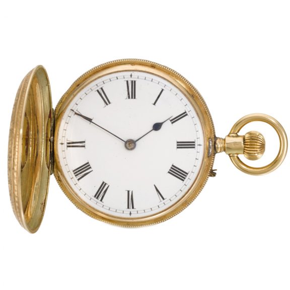 Swiss 18k gold cylinder watch with enamel portrait Circa 1910 Swiss 18k gold cylinder watch with enamel portrait Circa 1910