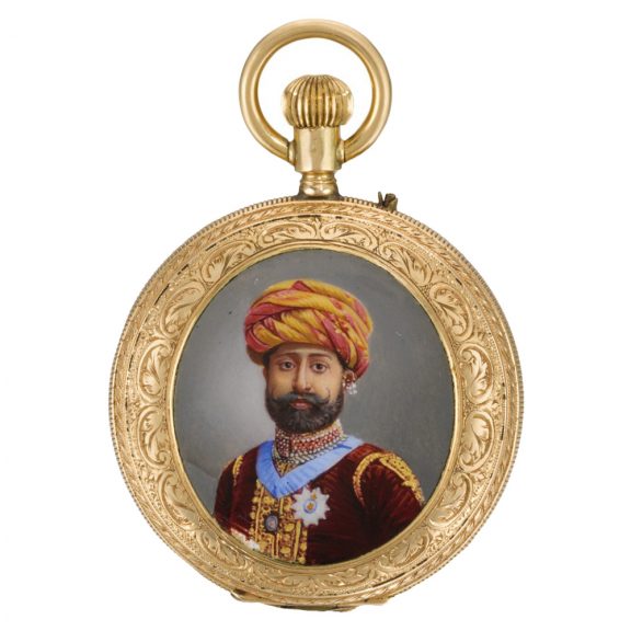 Swiss 18k gold cylinder watch with enamel portrait Circa 1910 Swiss 18k gold cylinder watch with enamel portrait Circa 1910