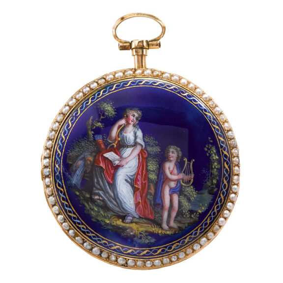 French pink gold, enamel and pearl-set watch Circa 1810