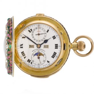Swiss minute repeating calendar watch with chronograph Circa 1910 Swiss minute repeating calendar watch with chronograph Circa 1910