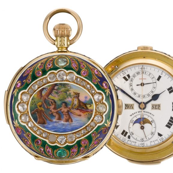 Swiss minute repeating calendar watch with chronograph Circa 1910 Swiss minute repeating calendar watch with chronograph Circa 1910