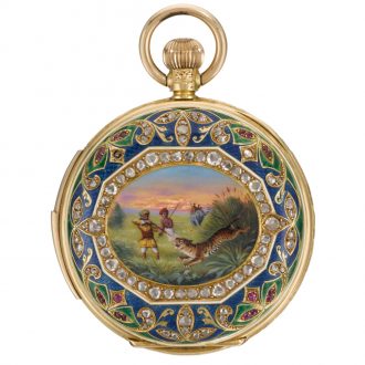 Swiss minute repeating half hunter with automaton Circa 1910