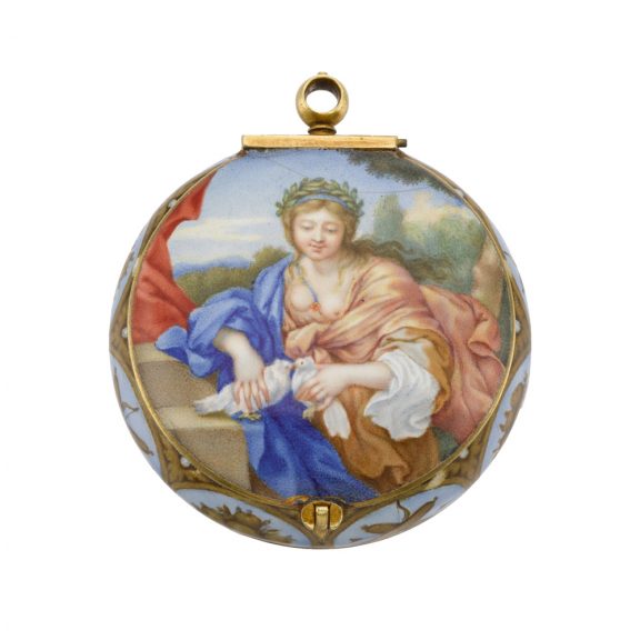 French enamel painted watch with shagreen outer cover Circa 1650 French enamel painted watch with shagreen outer cover Circa 1650